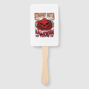 Straight Outta Halloween Town Red Pumpkin Ghosts L Hand Fan