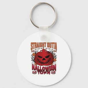 Straight Outta Halloween Town Red Pumpkin Ghosts L Key Ring