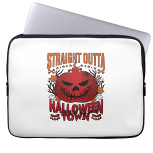 Straight Outta Halloween Town Red Pumpkin Ghosts L Laptop Sleeve