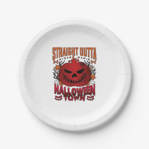 Straight Outta Halloween Town Red Pumpkin Ghosts L Paper Plate