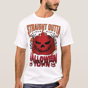 Straight Outta Halloween Town Red Pumpkin Ghosts L T-Shirt