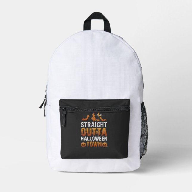 Straight Outta Halloween Town Witch Moon Bats Pump Printed Backpack (Front)