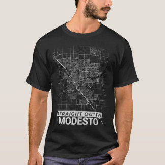 Straight Outta Modesto city map (LARGE PRINT) T-Shirt