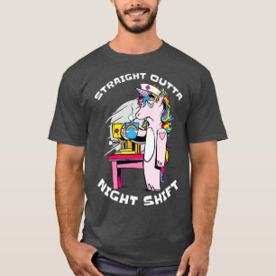 Straight Outta Night Shift Funny Nurse Unicorn T-Shirt