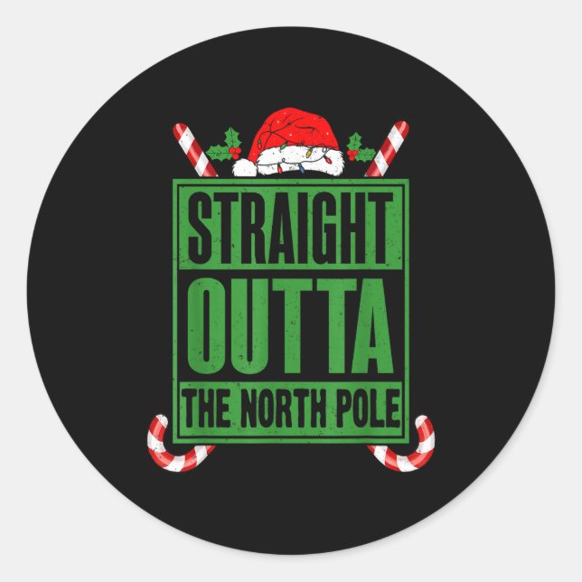 Straight Outta North Le Xmas Candy Cane Funny Paro Classic Round Sticker (Front)