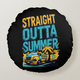 Straight Outta Summer – Retro Back-to-School Round Cushion