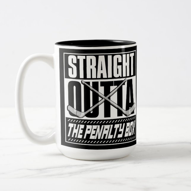 Straight Outta The Penalty Box Hockey Two-Tone Coffee Mug (Left)
