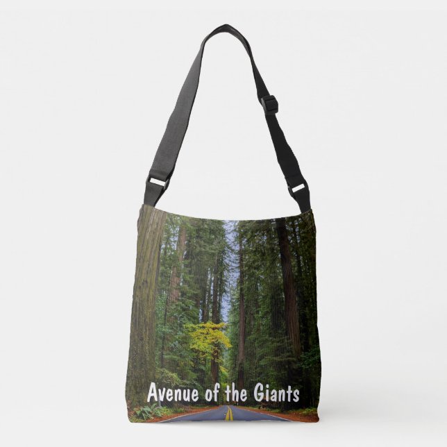 Straight Road Ahead Through Misty Redwood Forest Crossbody Bag (Front)