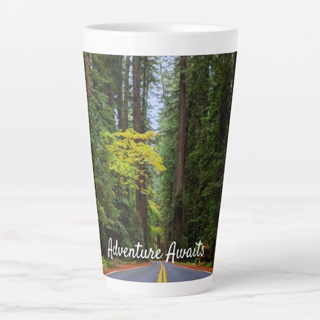 Straight Road Ahead Through Misty Redwood Forest Latte Mug (Front)