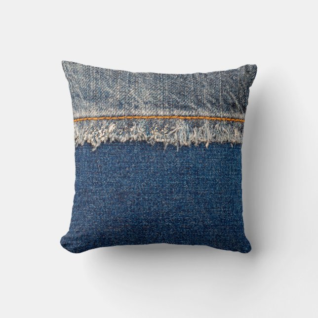 Straight stitch with orange thread on bleached den cushion (Front)