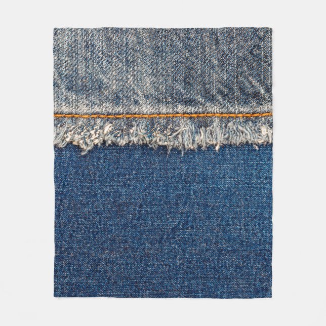 Straight stitch with orange thread on bleached den fleece blanket (Front)