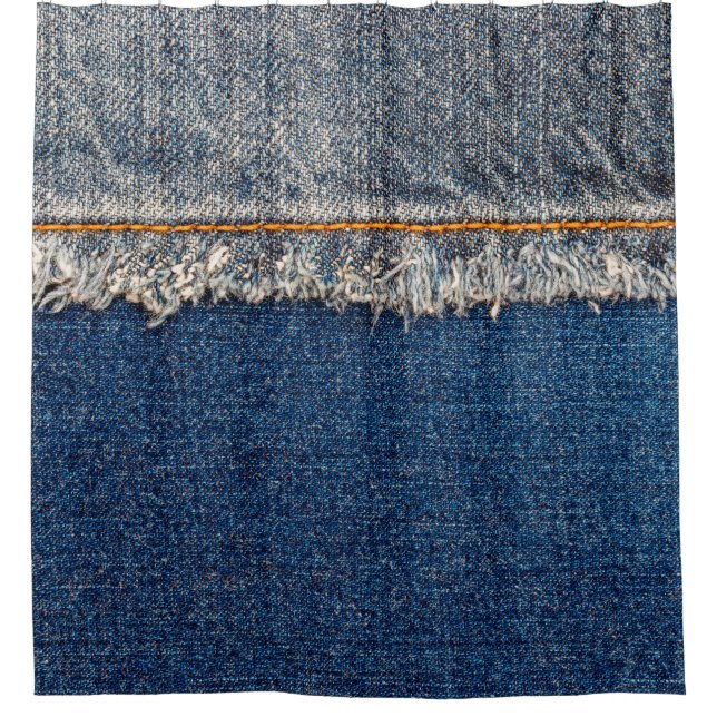 Straight stitch with orange thread on bleached den shower curtain (Front)