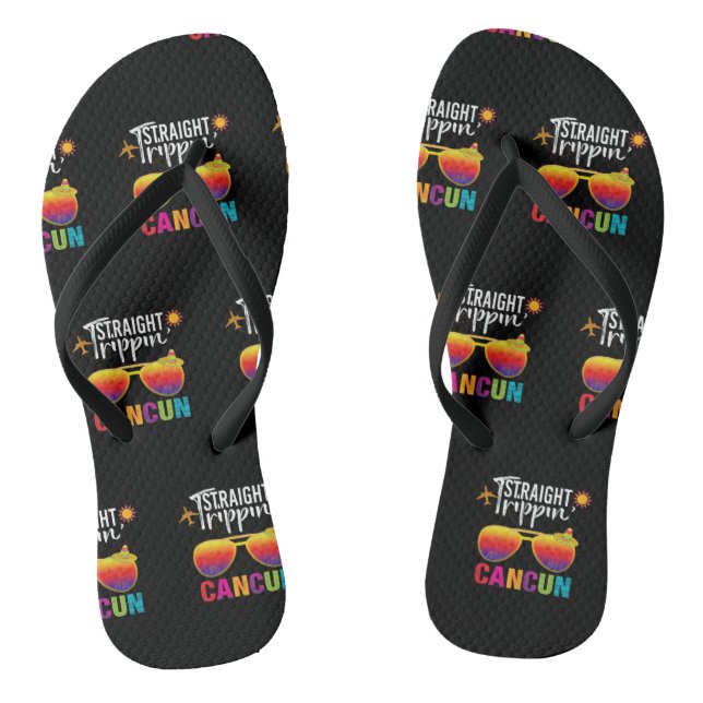 Straight Trippin Cancun Mexico Travel Vacation  Flip Flops (Footbed)