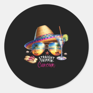 Straight Trippin Cancun Tropical Mexico Travel Vac Classic Round Sticker
