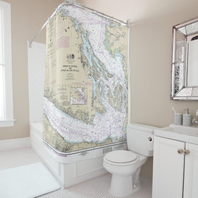 Strait of Georgia and Strait of Juan de Fuca Chart Shower Curtain (In Situ)