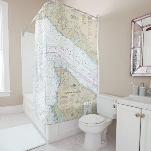 Strait of Juan de Fuca Entrance Nautical Chart Shower Curtain