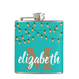 Strand of Lights Turquoise Personalised Hip Flask