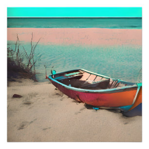 Stranded Boat on a Sandy Beach   AI Generated Art Photo Print