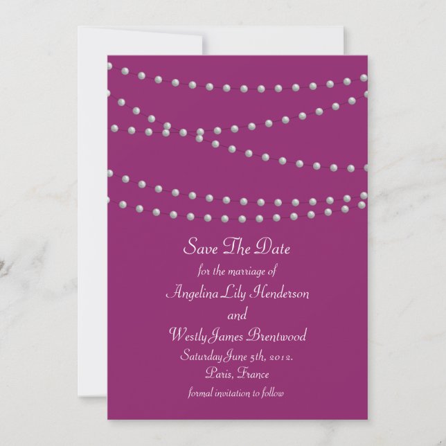 Strands of Pearls on Magenta Save the Date (Front)