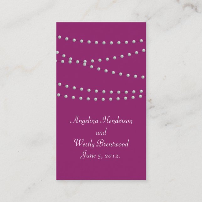 Strands of Pearls on Magenta Wedding Website Card (Front)