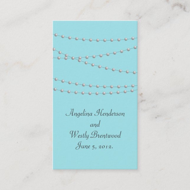 Strands of Pearls on Turquoise Wedding Website Enclosure Card (Front)