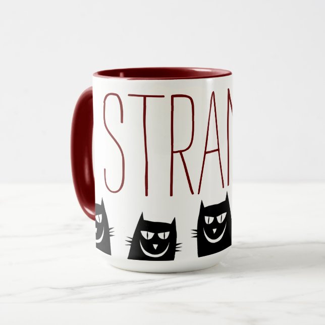 "STRANGE" 5 BLACK CATS, COFFEE MUG (Front Left)