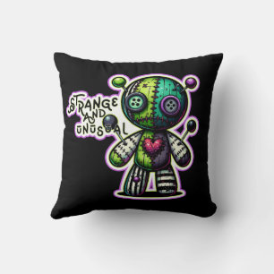 Strange and Unusual Purple Green Heart Voodoo Bear Cushion