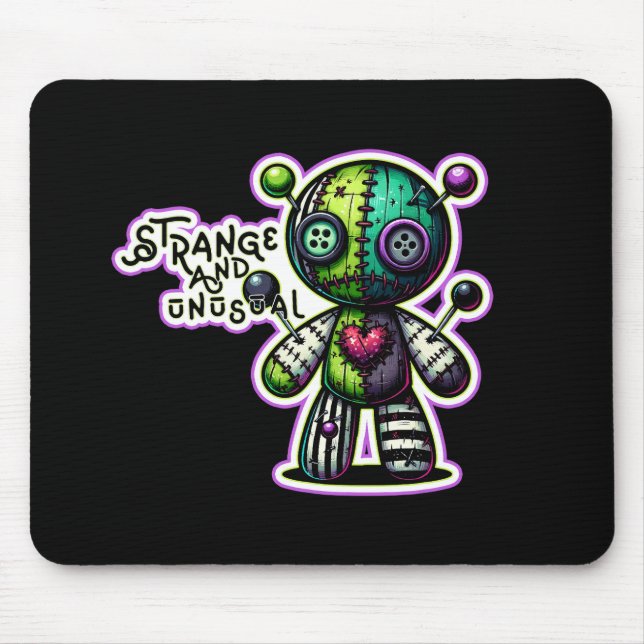 Strange and Unusual Purple Green Heart Voodoo Bear Mouse Mat (Front)