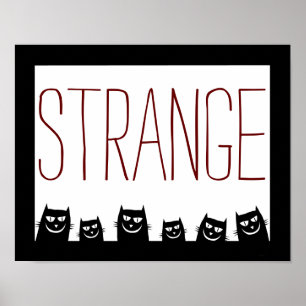 "STRANGE" Black Cat Abstract Poster