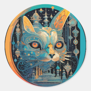 Strange Cat Staring at Your Headlights Classic Round Sticker