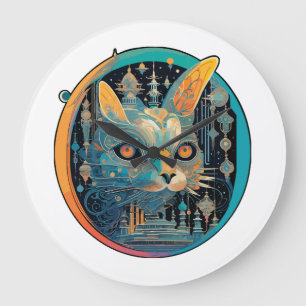 Strange Cat Staring at Your Headlights Large Clock