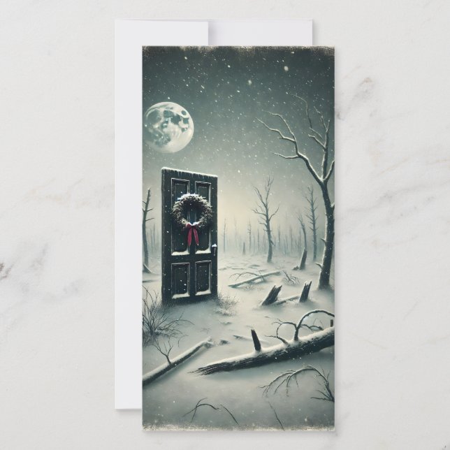 Strange Dark Creepy Christmas Door Holiday Card (Front)