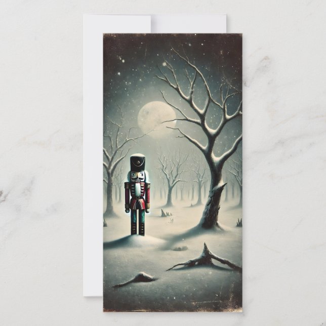 Strange Dark Snowy Night Nutcracker Card (Front)