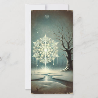 Strange Dark Snowy Winter Night Snow Flake Card