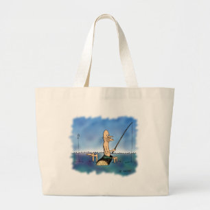 Strange Day Fishing Cartoon Large Tote Bag