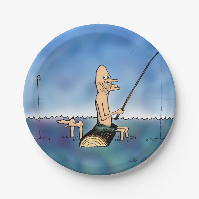 Strange Day Fishing Cartoon Paper Plate (Front)