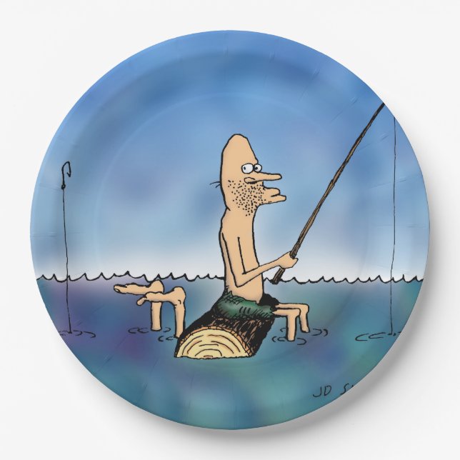 Strange Day Fishing Cartoon Paper Plate (Front)