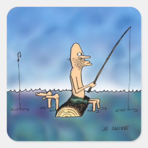 Strange Day Fishing Cartoon Square Sticker