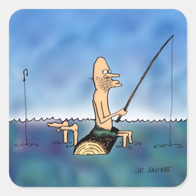 Strange Day Fishing Cartoon Square Sticker (Front)