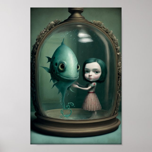 Strange Fantasy Girl and Aquarium Creature Poster (Front)