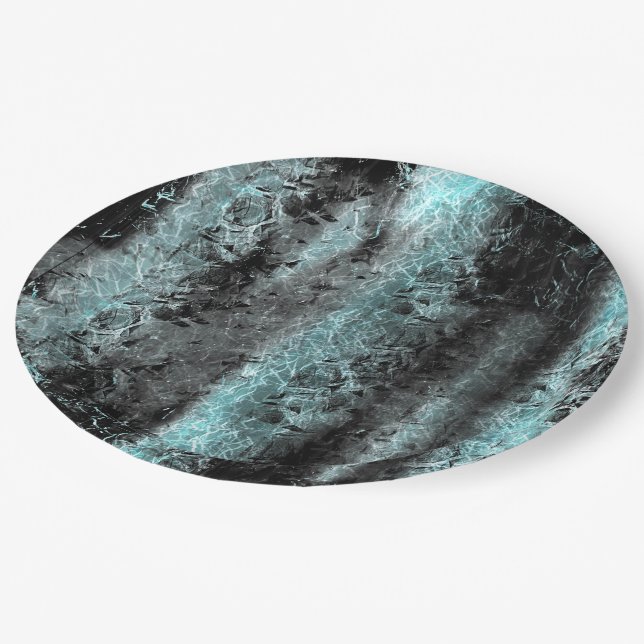 Strange fibrous texture in clear blue and black paper plate (Angled)