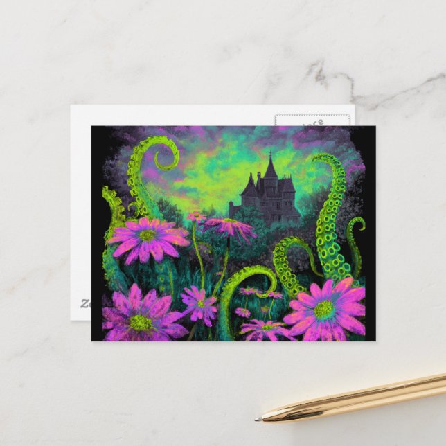 Strange Garden Blacklight Art Style Postcard (Front/Back In Situ)