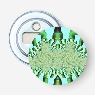STRANGE! Shades Green and Aqua 3D Fractal ~ Bottle Opener