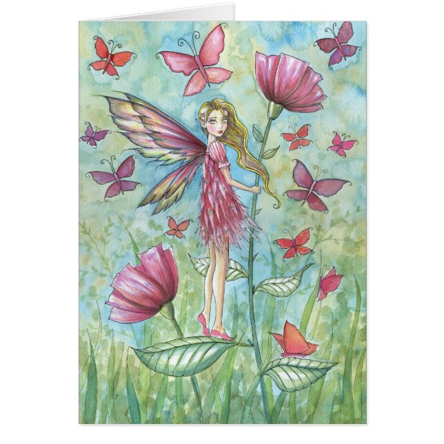 Strange Summer Poppies Fairy Butterfly Art (Front)
