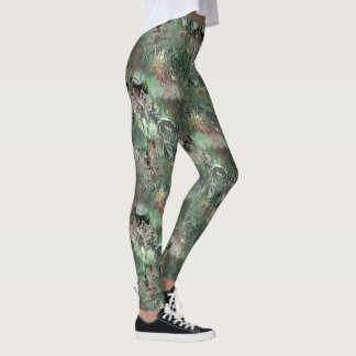 Strange texture in grey green with abstract skull  leggings