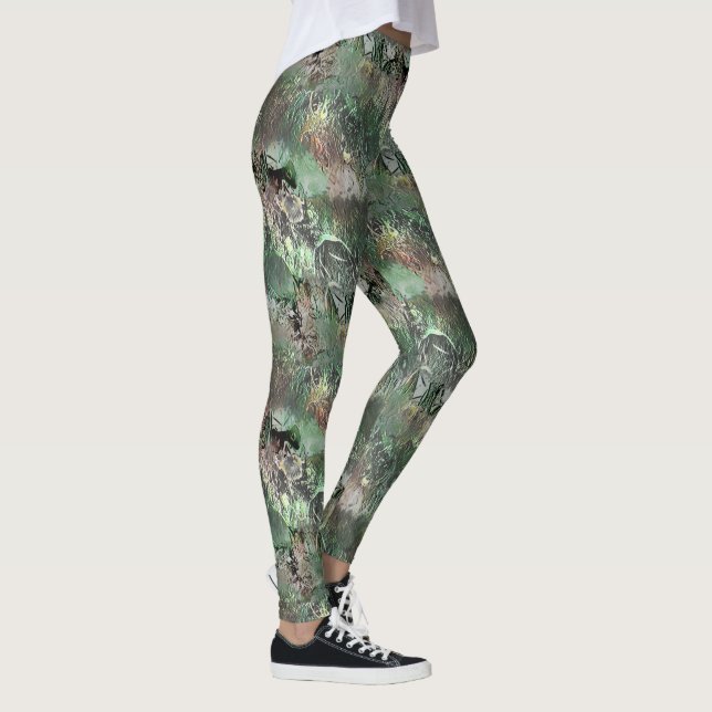 Strange texture in grey green with abstract skull  leggings (Right)