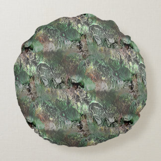 Strange texture in grey green with abstract skull  round cushion