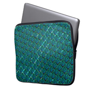 Strange twisted grating, cyan blue with mint green laptop sleeve