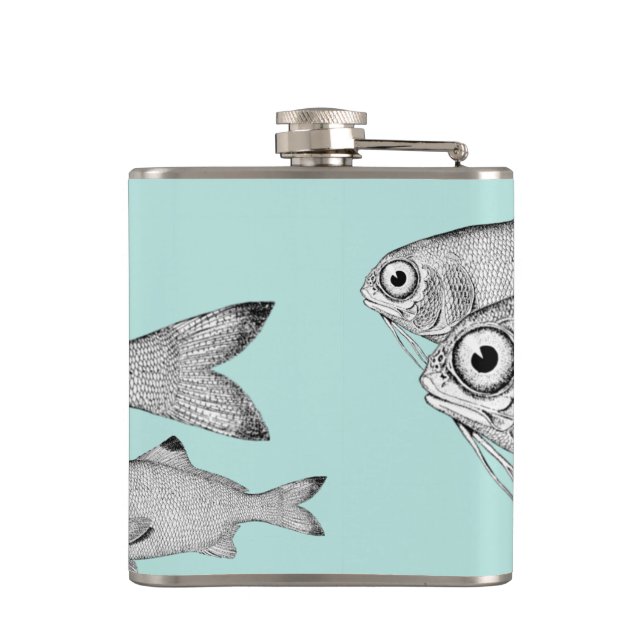 Strange vintage fish drawing hip flask (Back)