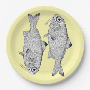 Strange vintage fish drawing paper plate